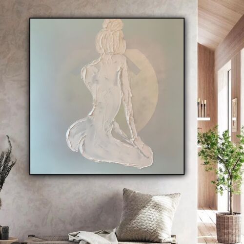 Richter Style Original Abstract Oil Painting On 80x80cm Canvas Pure White ‘Nude’