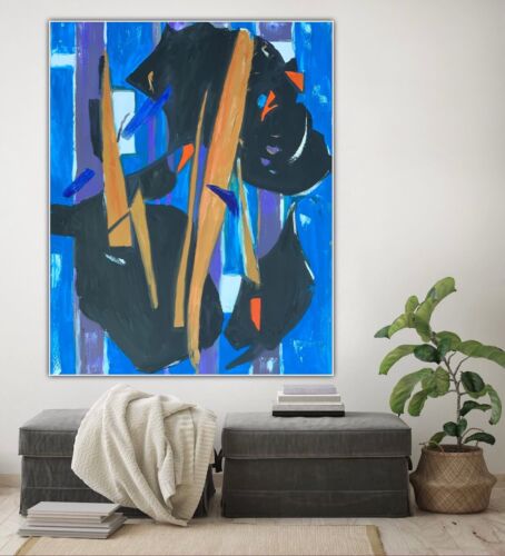 Pollock Style Original Abstract Oil Painting On 100x80cm Canvas Blue Level Sale