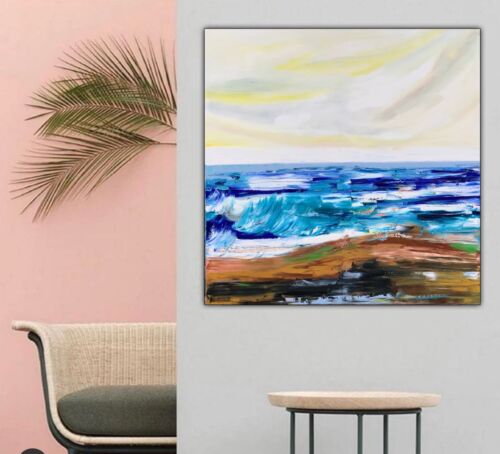 Ayvazovsky Style Original Abstract Oil Painting On Canvas 100x100cm City Coast seaside