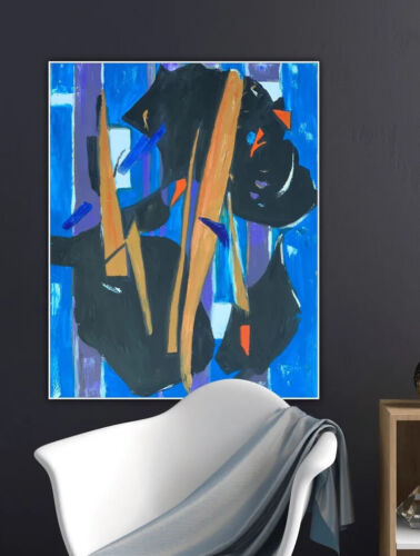 Pollock Style Original Abstract Oil Painting On 100x80cm Canvas Blue Level Sale