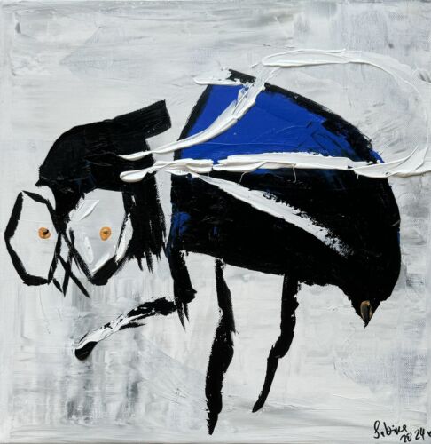 Contemporary Abstract Original Oil Painting On Canvas 40 X40cm La Mosca’ The Fly animal