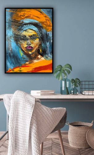 Original Abstract Oil Painting On Canvas 62x46cm Fashion Queen II African Art portrait