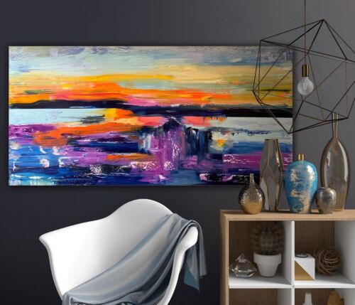 Richter Style Large Original Abstract Oil Painting On Canvas 120x60cm Sunset II seaside