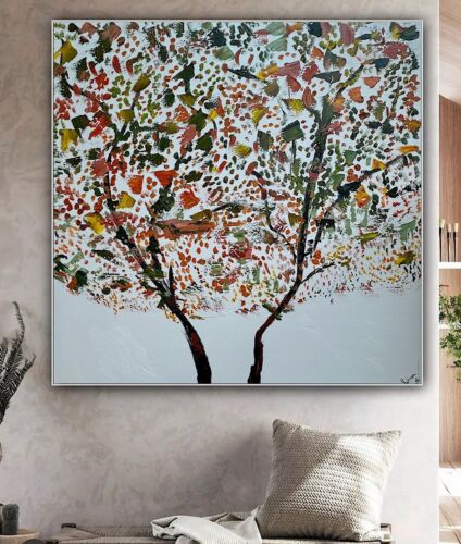 Framed Monet Style Original Abstract Oil Painting On Canvas 80 x 80cm Lot of flowers