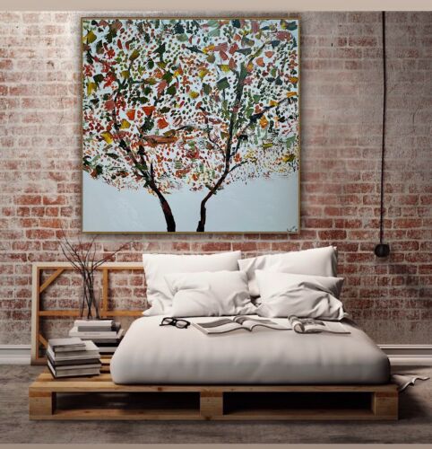 Framed Monet Style Original Abstract Oil Painting On Canvas 80 x 80cm Lot of flowers