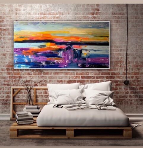 Richter Style Large Original Abstract Oil Painting On Canvas 120x60cm Sunset II seaside
