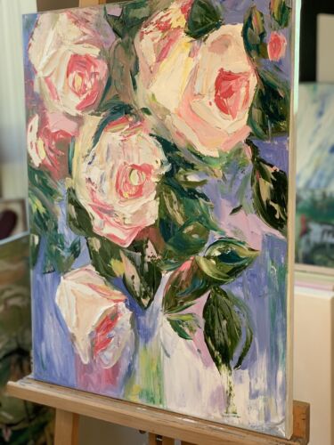 Igor Saharov lesson in Abstract Oil Painting On 61x45cm Canvas White Roses oka