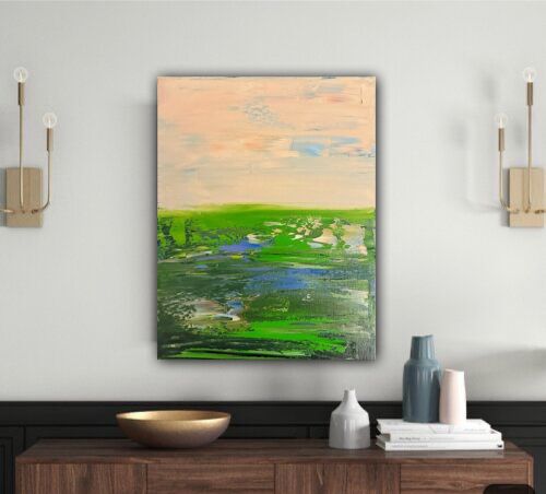 L.S. Lowry Style Original Oil Painting On Canvas 30x23cm ‘Lake District’ Lands