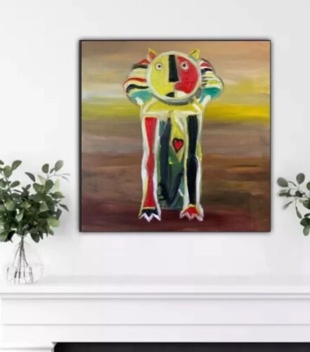 Abstract Original Oil Painting On Canvas 40x40cm Cat Ready To Hang Vogue study