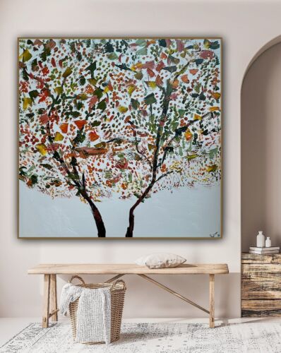 Framed Monet Style Original Abstract Oil Painting On Canvas 80 x 80cm Lot of flowers