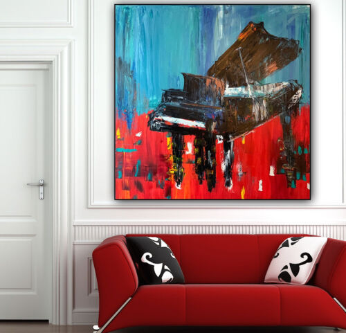 Richter Style Original abstract Oil Painting On Canvas 90X90cm Grand Piano Music