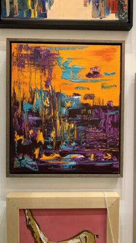 Framed Abstract Original Oil Painting on 40x45cm canvas textured orange Blaze