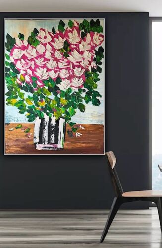 Large Abstract Original Oil Painting On 100x80cm canvas Flowers White Roses II