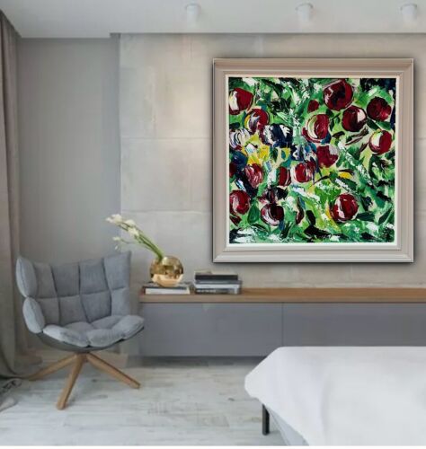 Framed Original Anstract Oil Painting On Canvas 71x71cm Apple Tree 2 Texture Oka