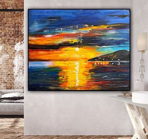 Richter Original Abstract Oil Painting On Canvas 100x80cm Sunset Tranquility Oka seaside