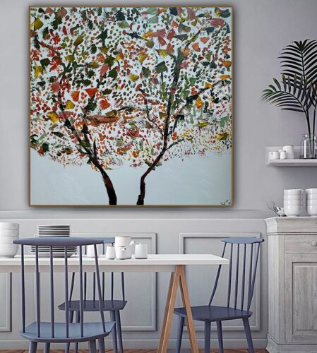Framed Monet Style Original Abstract Oil Painting On Canvas 80 x 80cm Lot of flowers
