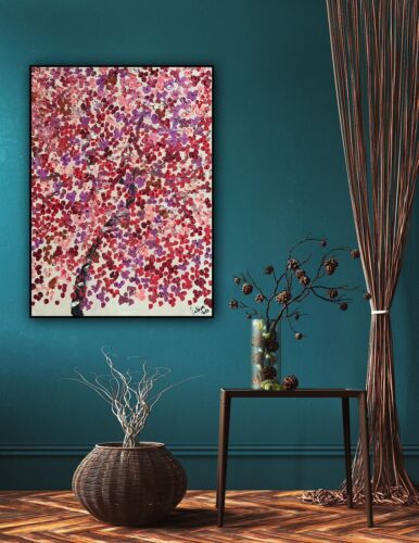 Framed Richter Style Oil Painting On deep Canvas size 56x43cm Cherry Blossom