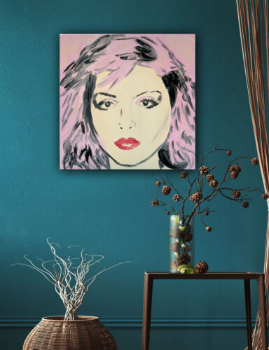 Original Abstract Oil Painting On Canvas 40x40Cm Pop Art Debbie Harry (pink) music