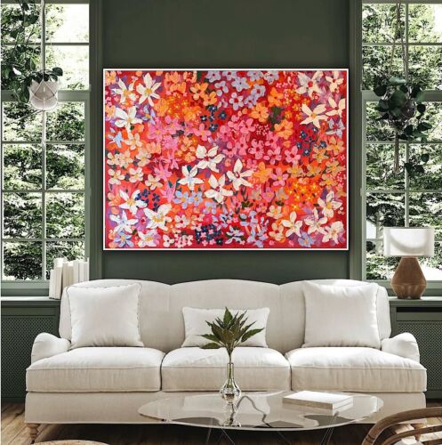 Framed Original Abstract Oil Painting On Canvas 121x92cm Summer Garden Textured floral