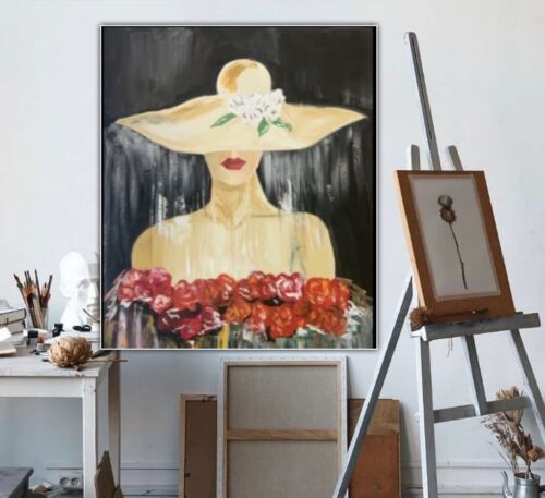 Richter StyLe Original Oil Painting On Canvas 102x70cm Woman In The Rain Vogue portrait