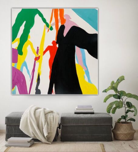 Kandinsky Style Original Abstract Large Oil Painting On Canvas 100x100cm Humans
