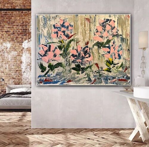 Oka Contemporary Abstract Original Oil Painting 80x60cm Whispers Of pink Peonies flowers