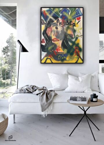 Richter Original Abstract Oil Painting On 4cm Canvas 47x60cm Graffiti Street Art