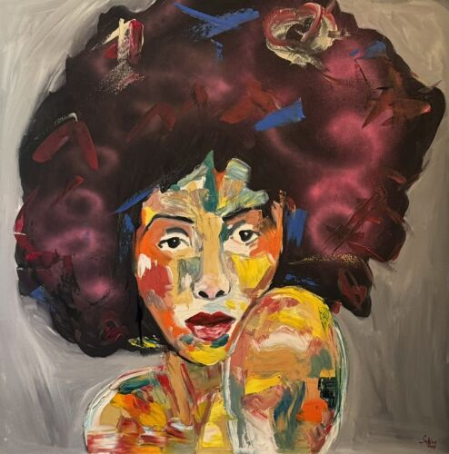 Oka Contemporary Abstract Original Oil Painting 80x80cm Canvas Woman Portrait