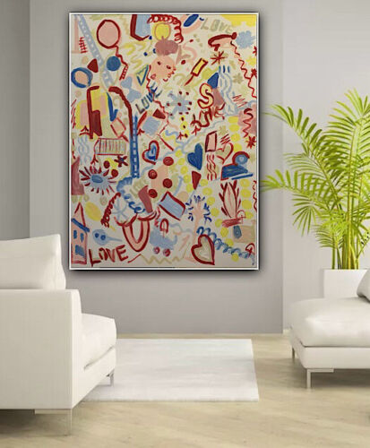 Large Abstract Original Oil Painting On 100x80cm canvas Graffiti Art Love Wins