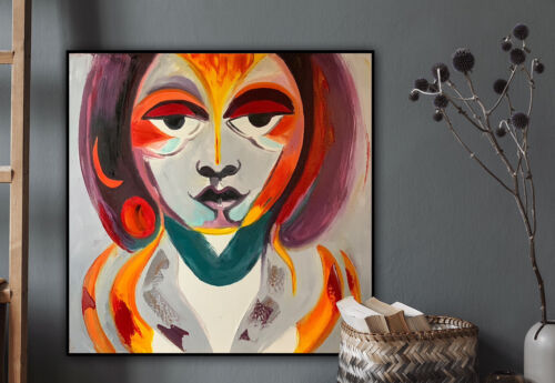 Abstract Original Oil Painting On Deep Canvas 60x60cm Morfeo portrait