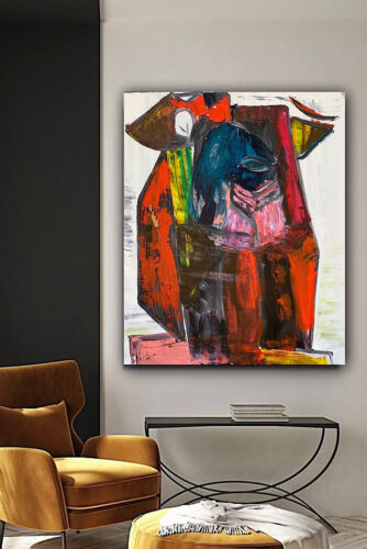 Original abstract Cubism style Oil Painting On Deep 2cm Canvas 50x60cm Owl Tate
