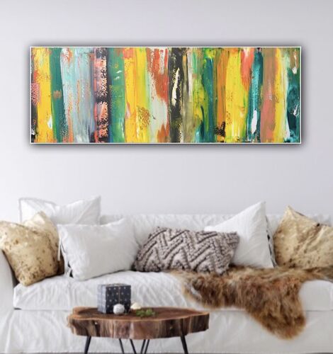 Richter Style Original Abstract Oil Painting On 80x30cm Canvas Happy Shades Oka
