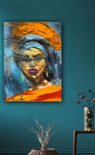 Original Abstract Oil Painting On Canvas 62x46cm Fashion Queen II African Art portrait