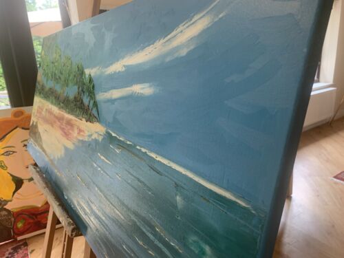 Paul Gauguin Style Large Landscape Oil Painting On Canvas ‘Seaside’ 120cm X 50cm