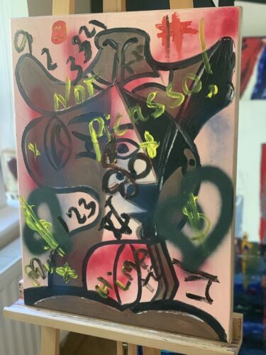 original Abstract Oil Painting On 2cm Canvas 47 X62cm Graffiti Art Love Climate