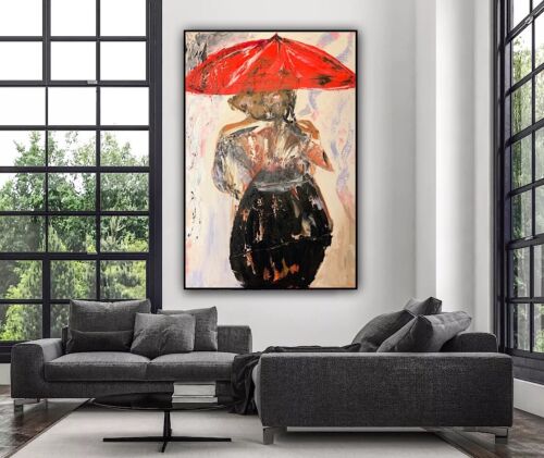 Richter Style Original Abstract Oil Painting On 90x60cm canvas Woman in the rain