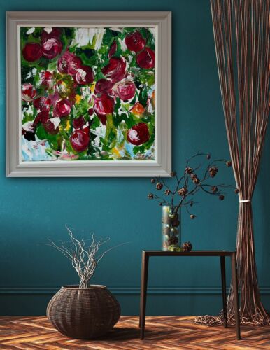 Framed Original Anstract Oil Painting On Canvas 71x71cm Apple Tree Textured Oka