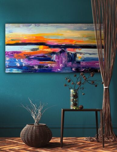Richter Style Large Original Abstract Oil Painting On Canvas 120x60cm Sunset II seaside