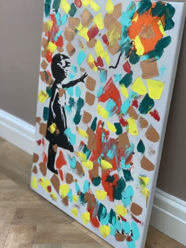 Girl With Balloon Like Banksy Oil Painting On Canvas 60 X 45cm Fun Day Ahead