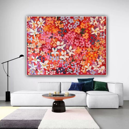Framed Original Abstract Oil Painting On Canvas 121x92cm Summer Garden Textured floral