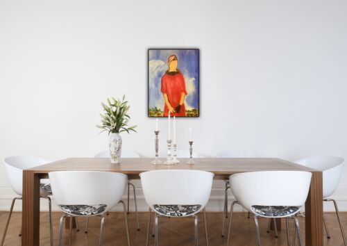 Richter style original abstract Oil Painting On Canvas 30cmX 40cm Woman in Red