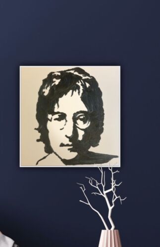 John Lennon Black &White Original Oil Painting Canvas 30X 30cm Pop Art Beatles