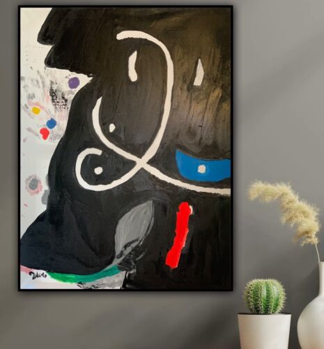 Joan Miro Abstract Oil Painting Canvas 80x60cm Personage 1974 In Oil Rare Repro study