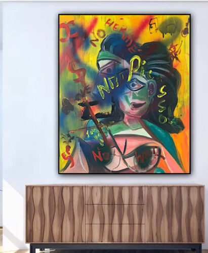 Abstract Original Oil Painting On 2cm Canvas 50 X 60cm Woman Bust Graffiti art
