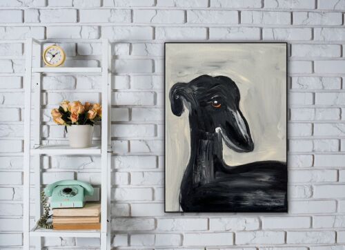 Original Abstract Oil Painting On 30x40cm Canvas Toupe Background Grayhound dog