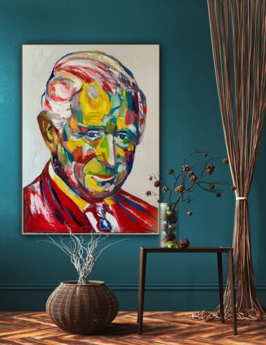 Original Abstract Oil Painting On Canvas 80x60cm King Charles III Coronation portrait