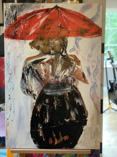 Richter Style Original Abstract Oil Painting On 90x60cm canvas Woman in the rain