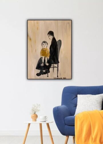 L.S. Lowry Abstract Oil Painting On Canvas 30X40cm Mother & Child Ready To Hang
