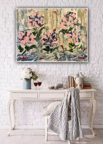 Oka Contemporary Abstract Original Oil Painting 80x60cm Whispers Of pink Peonies flowers