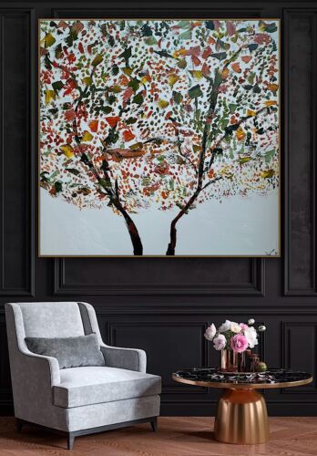 Framed Monet Style Original Abstract Oil Painting On Canvas 80 x 80cm Lot of flowers